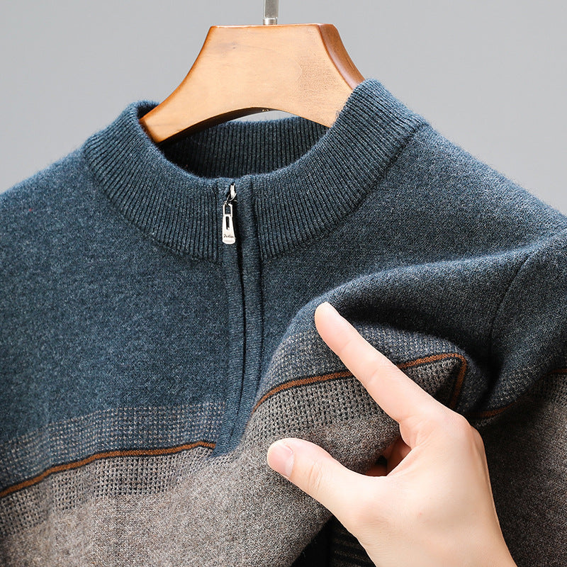 Men's Quarter Zip Knit Sweater Smart High Neck Layer