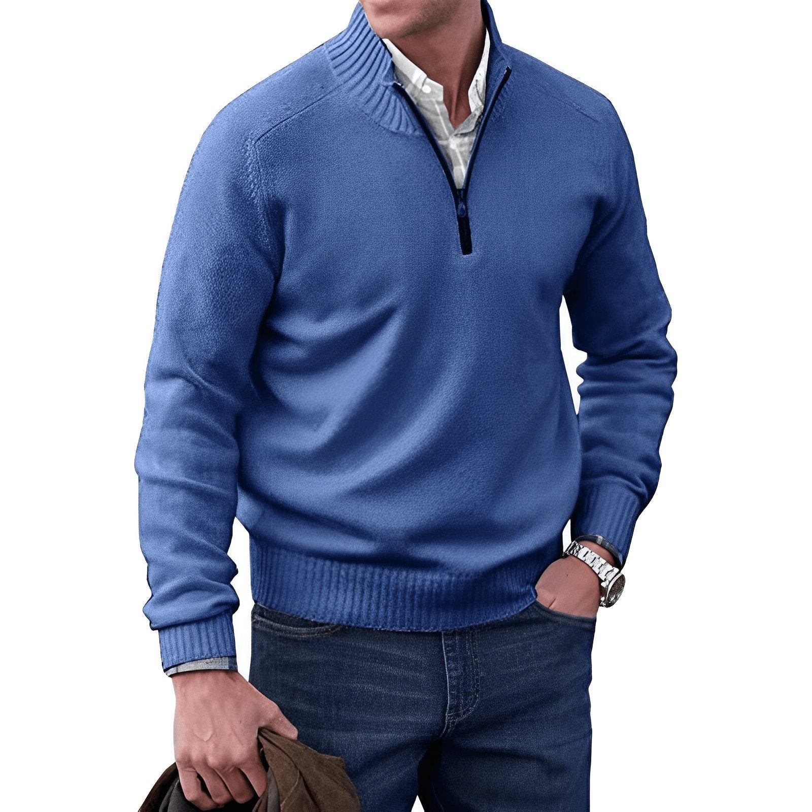 Men's Half Zip Funnel Neck Sweater Refined Knit Layer