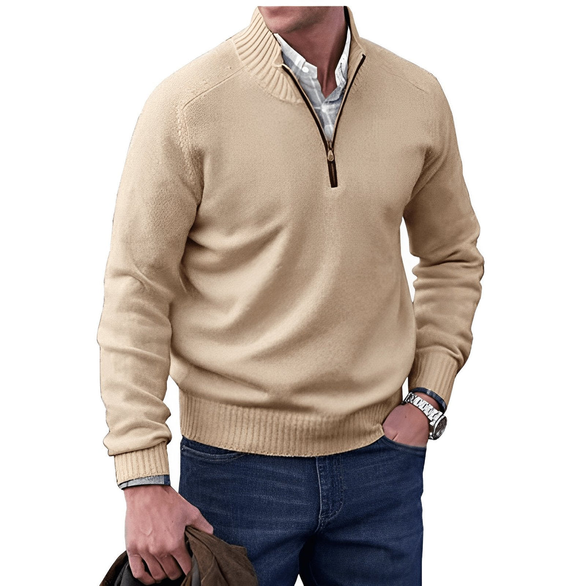 Men's Half Zip Funnel Neck Sweater Refined Knit Layer