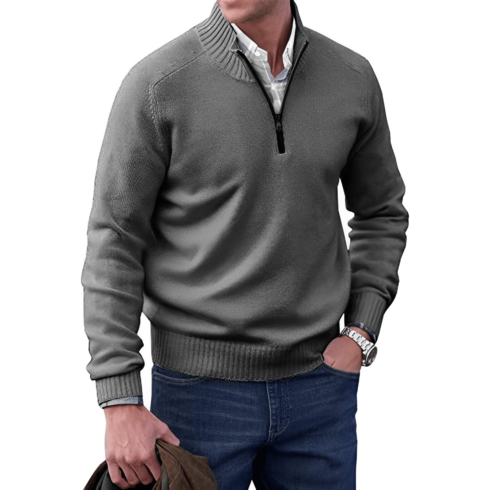 Men's Half Zip Funnel Neck Sweater Refined Knit Layer