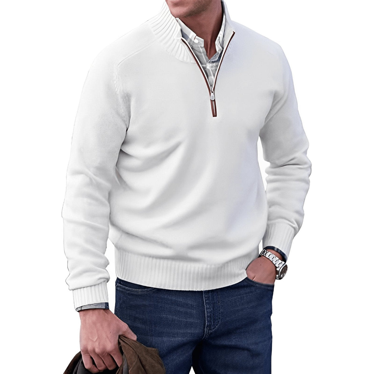 Men's Half Zip Funnel Neck Sweater Refined Knit Layer