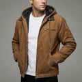 Men's Fleece Lined Suede Effect Jacket Warm Hooded Zip