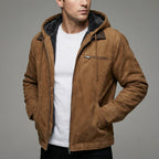 Men's Fleece Lined Suede Effect Jacket Warm Hooded Zip
