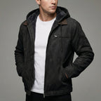 Men's Fleece Lined Suede Effect Jacket Warm Hooded Zip