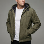 Men's Fleece Lined Suede Effect Jacket Warm Hooded Zip