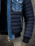 Men's Denim Panel Puffer Jacket Insulated Bomber Style Winter