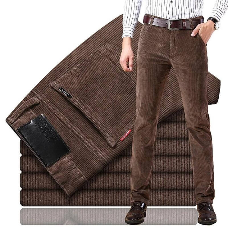 Men's Cotton Blend Corduroy Trousers Straight Fit Smart Casual