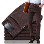 Men's Cotton Blend Corduroy Trousers Straight Fit Smart Casual