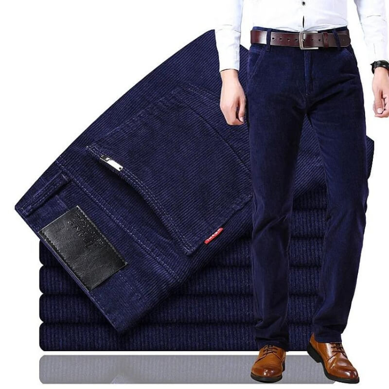 Men's Cotton Blend Corduroy Trousers Straight Fit Smart Casual