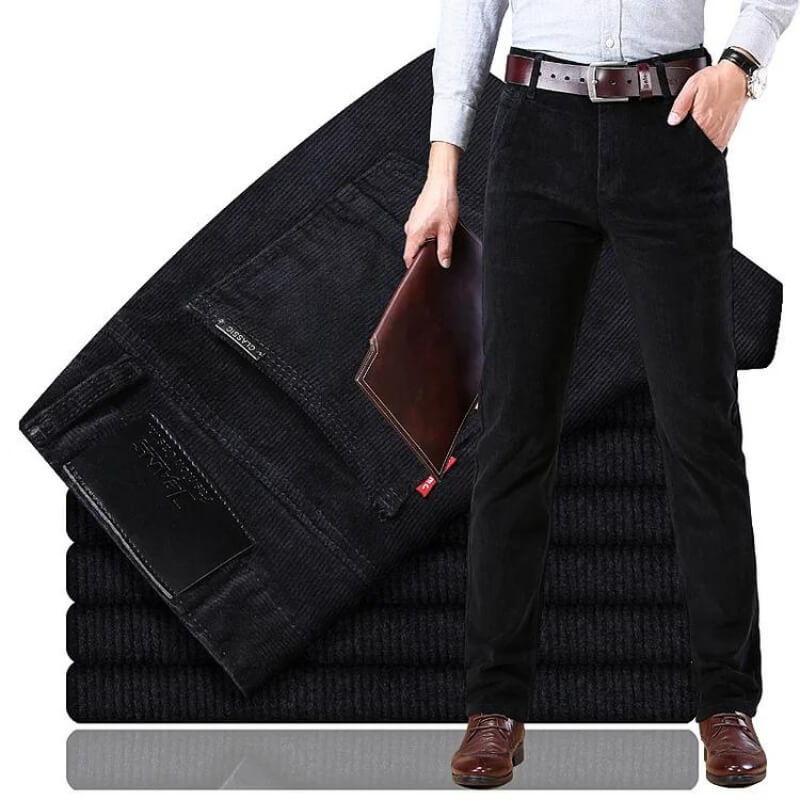 Men's Cotton Blend Corduroy Trousers Straight Fit Smart Casual