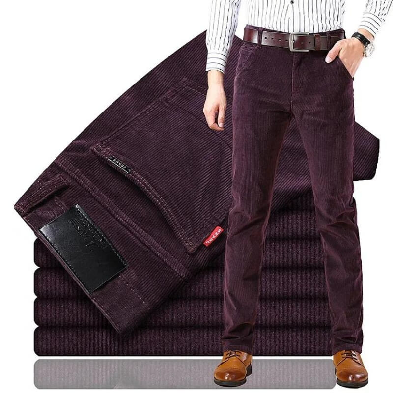 Men's Cotton Blend Corduroy Trousers Straight Fit Smart Casual