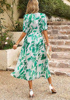Women's Floral Print Maxi Dress V Neck Puff