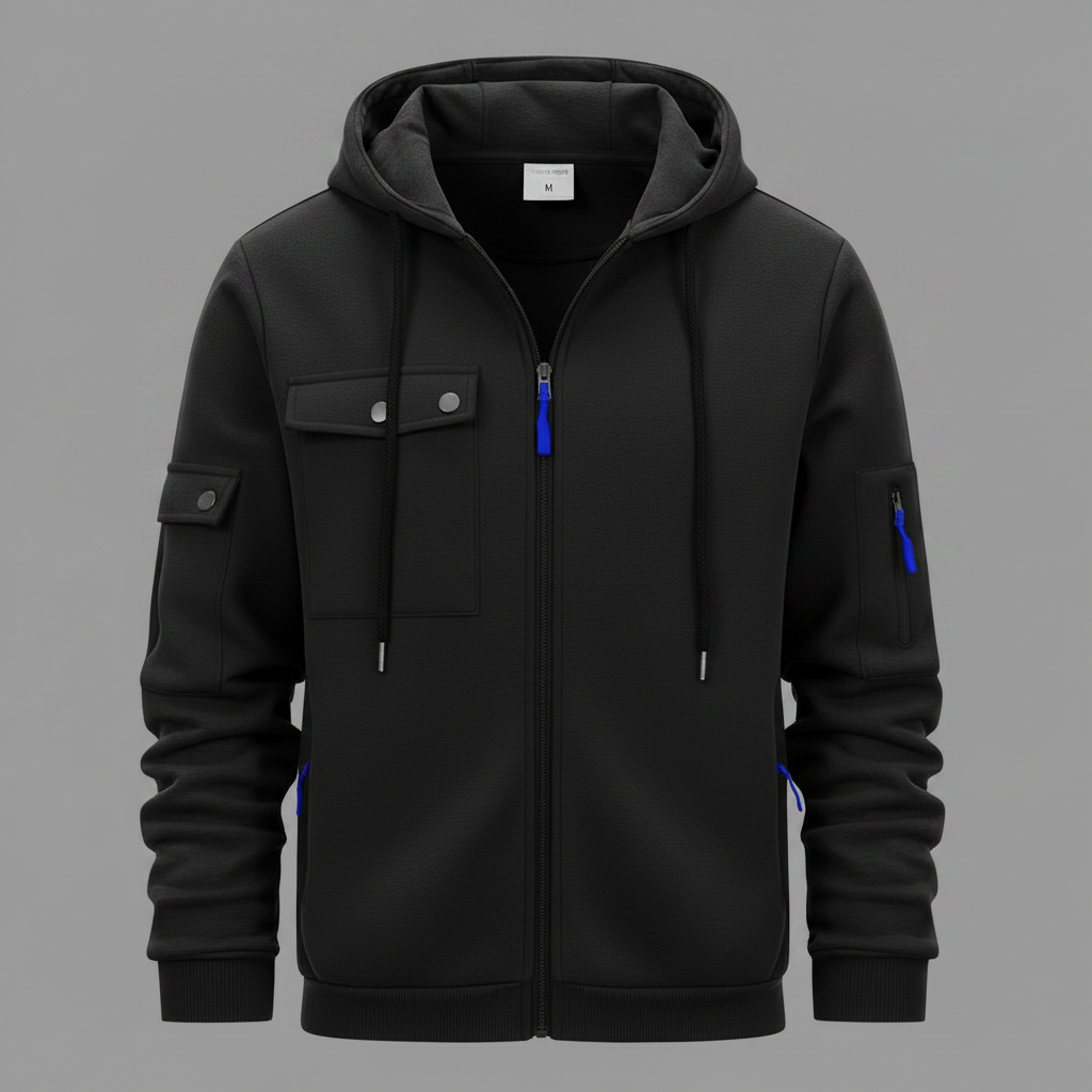 Men's Hooded Utility Jacket Casual Zip Up Layer