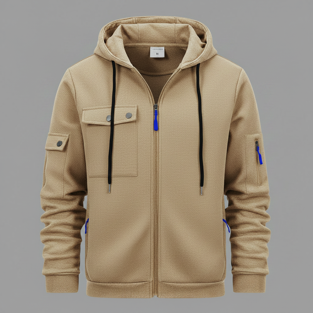 Men's Hooded Utility Jacket Casual Zip Up Layer