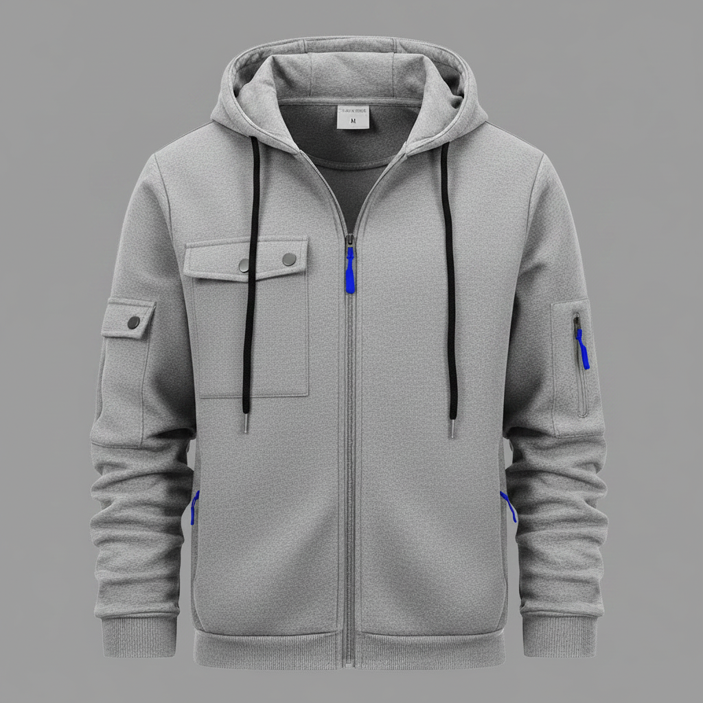 Men's Hooded Utility Jacket Casual Zip Up Layer
