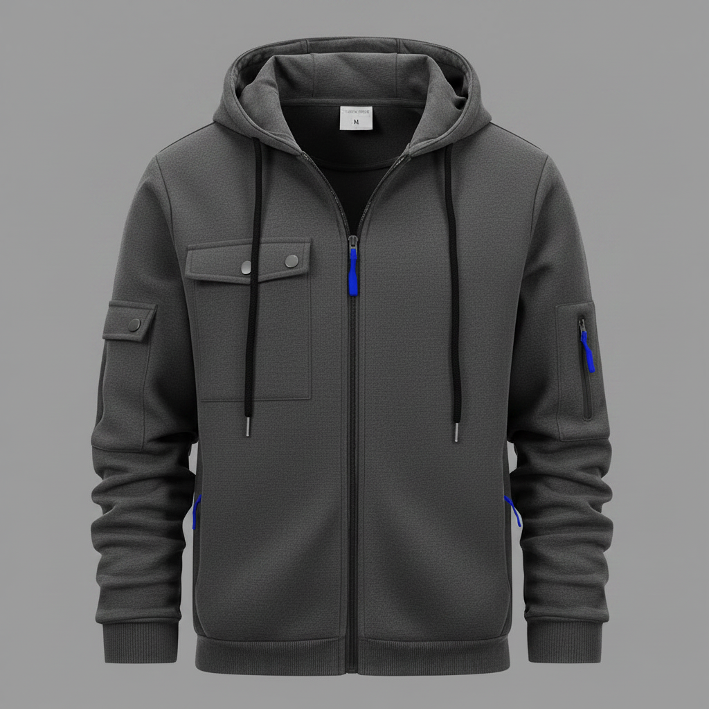 Men's Hooded Utility Jacket Casual Zip Up Layer