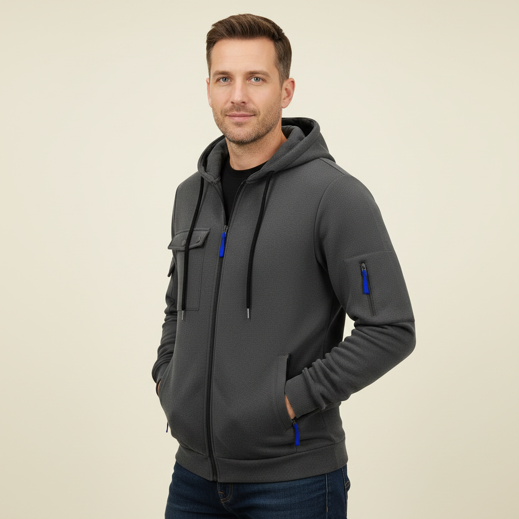 Men's Hooded Utility Jacket Casual Zip Up Layer