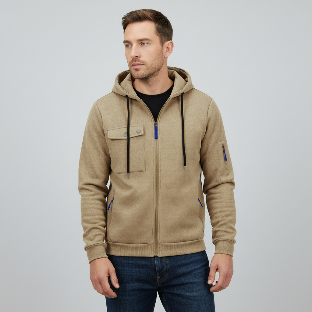 Men's Hooded Utility Jacket Casual Zip Up Layer