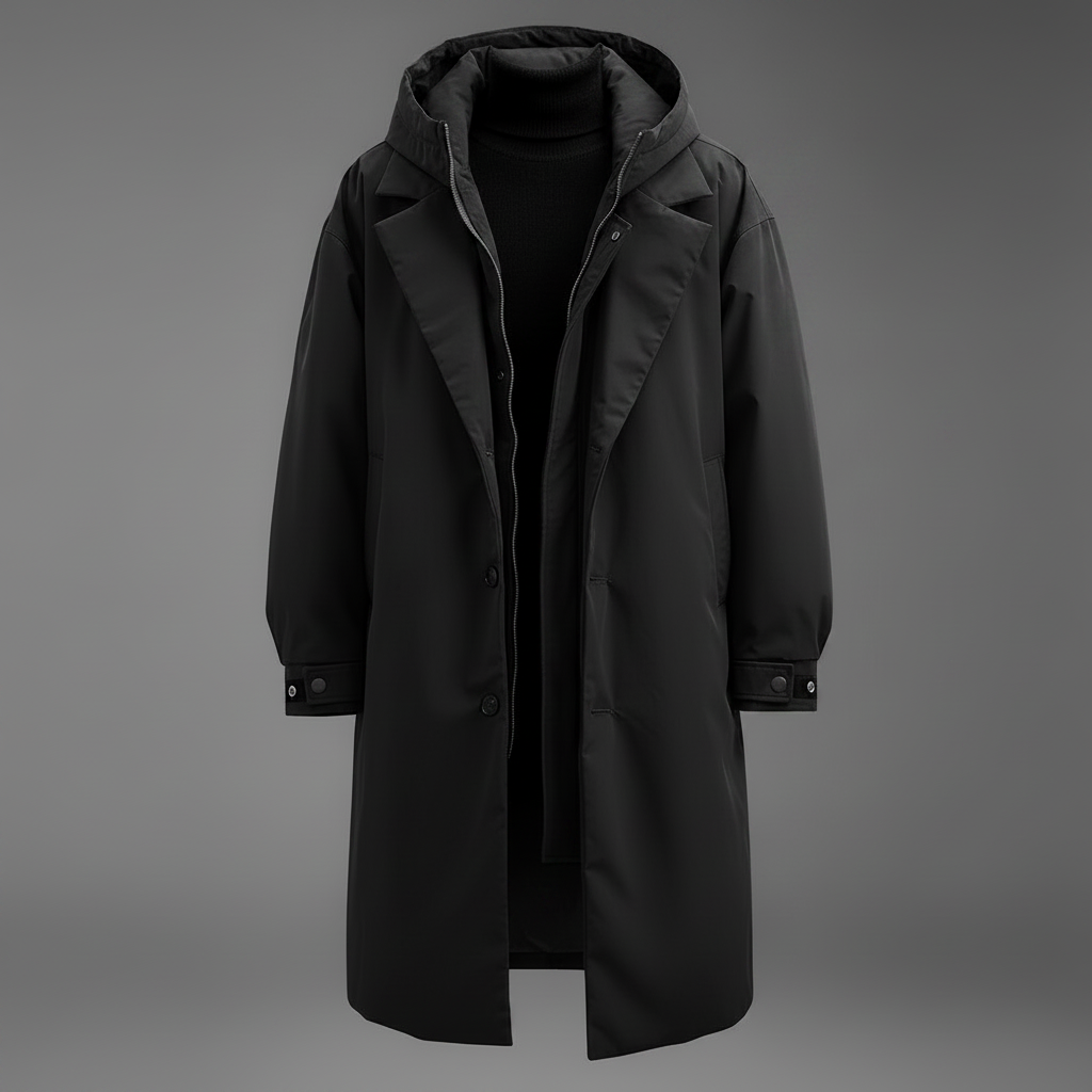 Men's Waterproof Hooded Trench Coat Long Weather Ready Layer