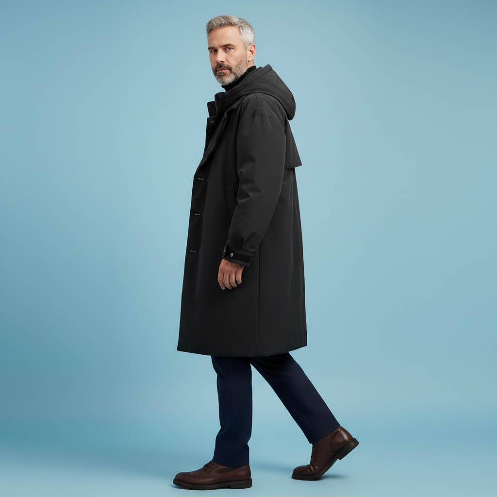 Men's Waterproof Hooded Trench Coat Long Weather Ready Layer