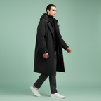 Men's Waterproof Hooded Trench Coat Long Weather Ready Layer