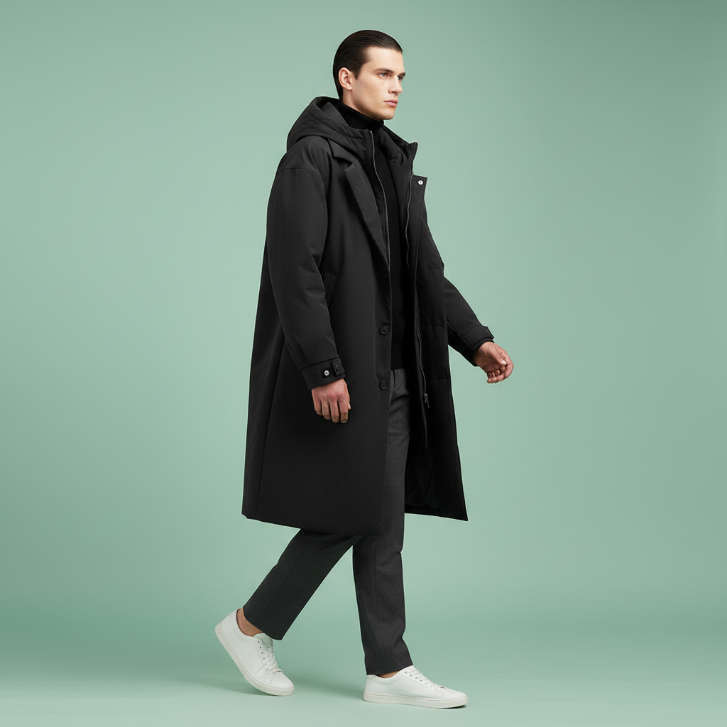 Men's Waterproof Hooded Trench Coat Long Weather Ready Layer