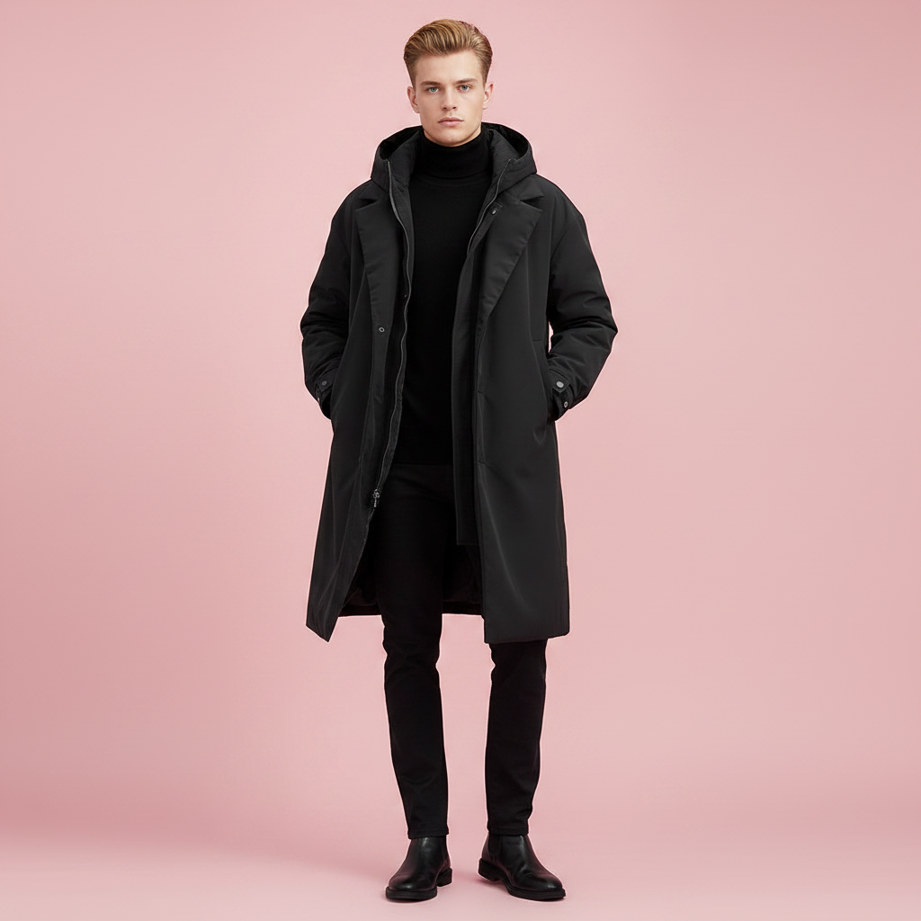 Men's Waterproof Hooded Trench Coat Long Weather Ready Layer