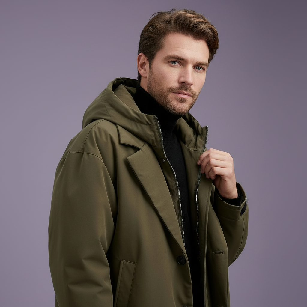 Men's Waterproof Hooded Trench Coat Long Weather Ready Layer
