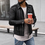 Men's Quilted Leather Biker Jacket Padded Zip Up Style