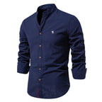 Men's Mandarin Collar Buttoned Slim Fit Casual Shirt