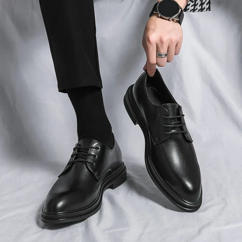 Men's Formal Derby Shoes with Glossy Finish Lace Up