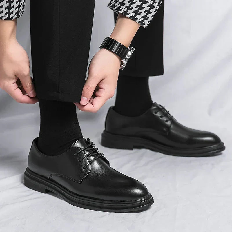 Men's Formal Derby Shoes with Glossy Finish Lace Up