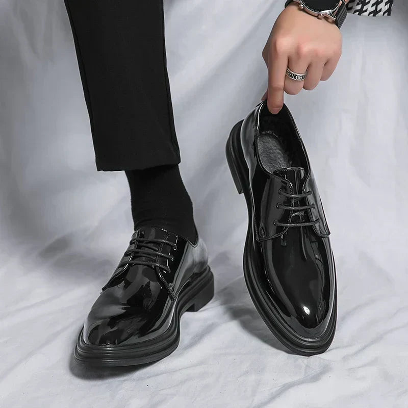 Men's Formal Derby Shoes with Glossy Finish Lace Up