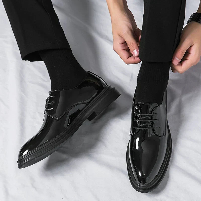 Men's Formal Derby Shoes with Glossy Finish Lace Up