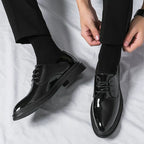 Men's Formal Derby Shoes with Glossy Finish Lace Up