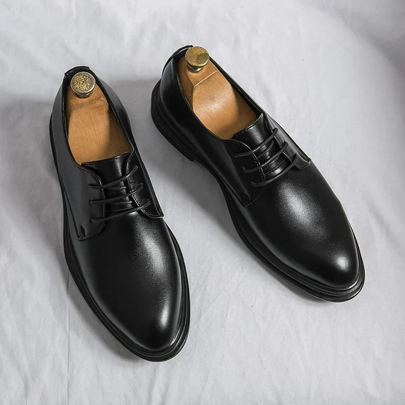 Men's Formal Derby Shoes with Glossy Finish Lace Up