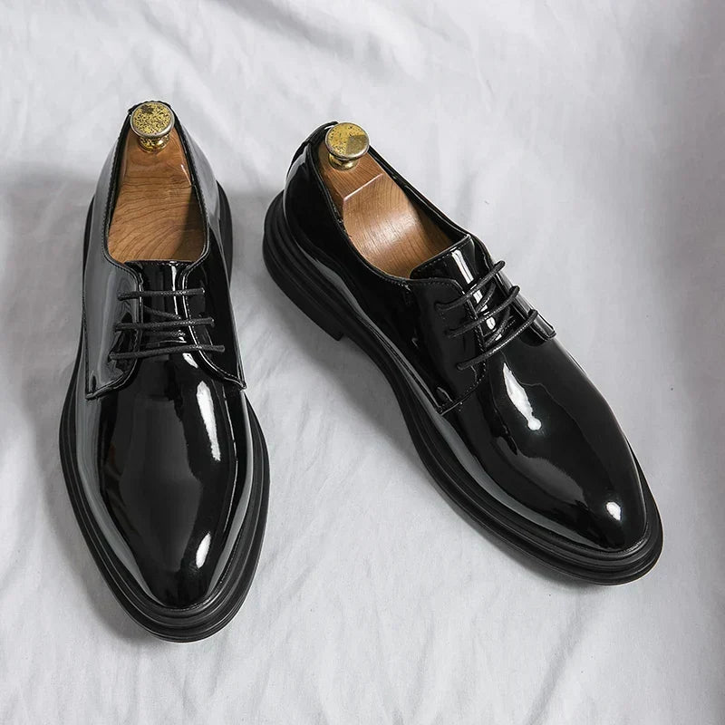 Men's Formal Derby Shoes with Glossy Finish Lace Up