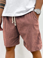 Men's Corduroy Drawstring Shorts Relaxed Textured Summer Fit
