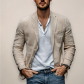 Men's Slim Fit Button-Front Blazer with Narrow Lapels – Beige