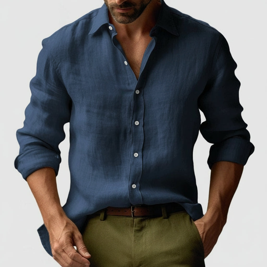 Men's Vintage Inspired Long Sleeve Shirt Relaxed Button Up