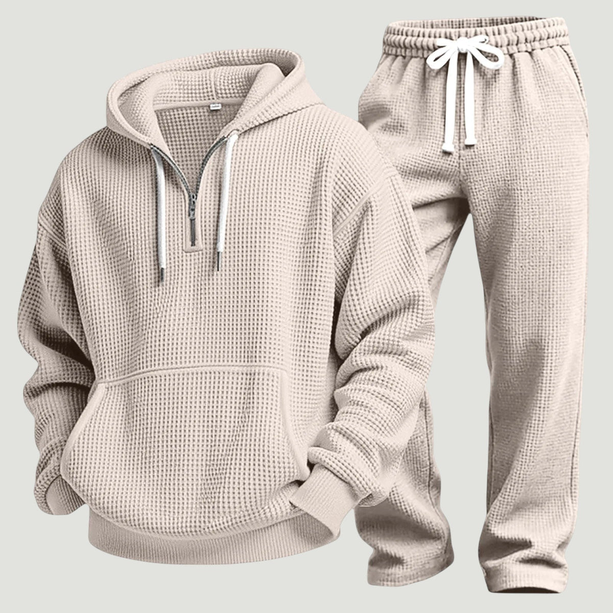 Men's Waffle Knit Tracksuit Relaxed Half Zip Hoodie