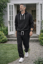 Men's Waffle Knit Tracksuit Relaxed Half Zip Hoodie
