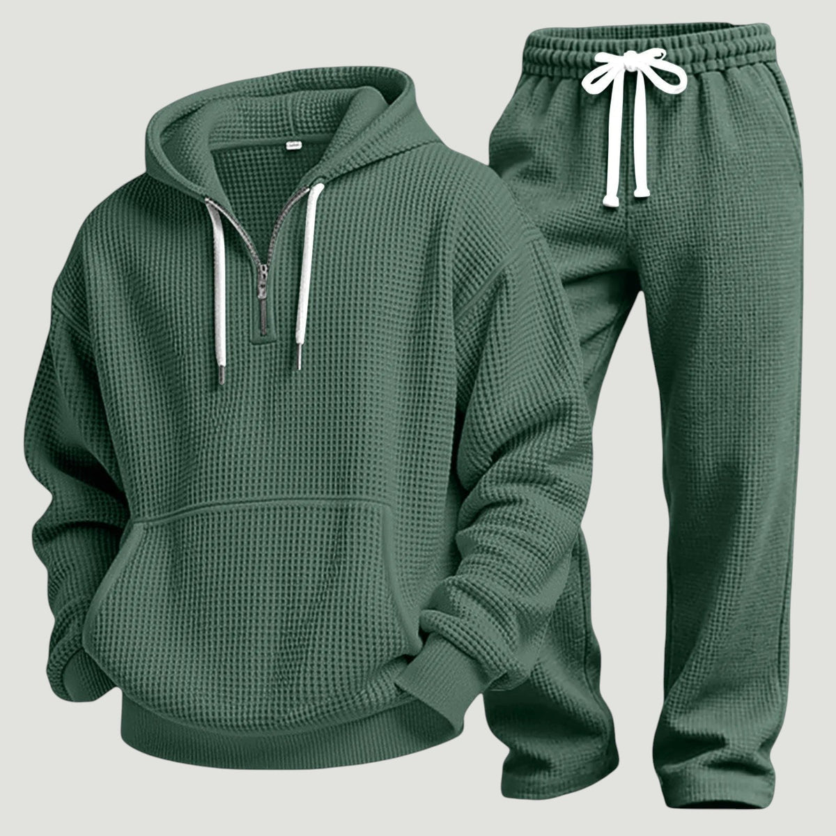Men's Waffle Knit Tracksuit Relaxed Half Zip Hoodie