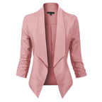 Women's Open-Front Blazer – Ruched-Sleeve Smart Layer
