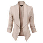 Women's Open-Front Blazer – Ruched-Sleeve Smart Layer