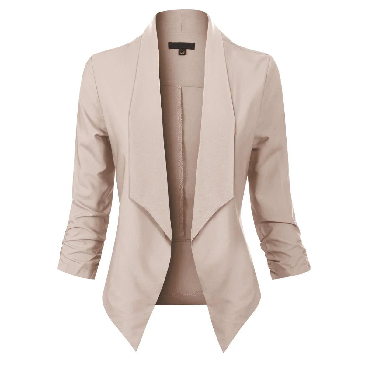 Women's Open-Front Blazer – Ruched-Sleeve Smart Layer
