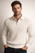 Men's Ribbed Knit Quarter Zip Sweater Collared Pullover