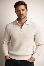 Men's Ribbed Knit Quarter Zip Sweater Collared Pullover