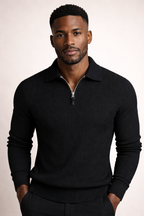 Men's Ribbed Knit Quarter Zip Sweater Collared Pullover