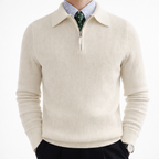Men's Ribbed Knit Quarter Zip Sweater Collared Pullover
